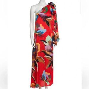 FARM Rio Red Lucy One Shoulder Dress | Size M | Statement Midi